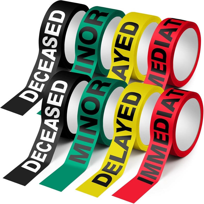 Innconee Triage Tape Kit 8 Rolls Emergency Medical Tapes (Black/red/Yellow/Green) for First Aid, Casualty Tagging & Incident Response, Deceased/immediate/Delayed Marking Bands, 1.5" x 200ft - Image 1